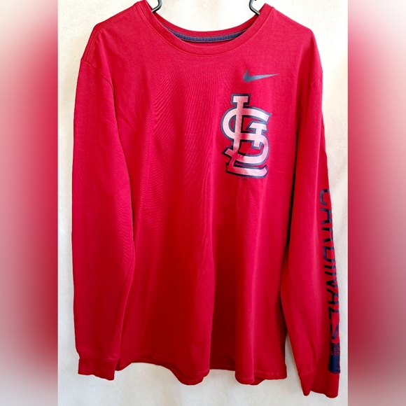 Men's Red Nike Long Sleeve St Louis Cardinal Tee - Picture 1 of 9